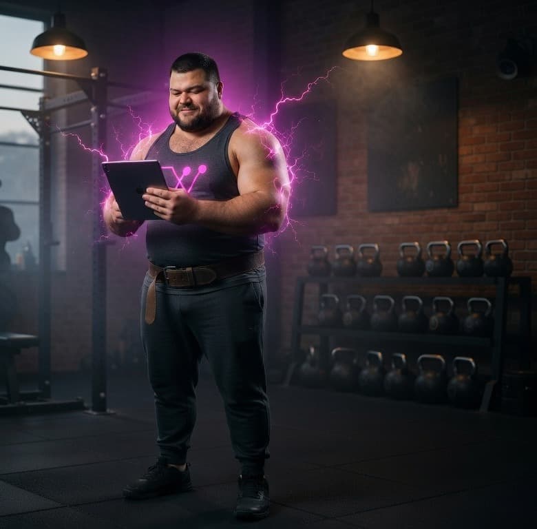 Barry — gym owner reviewing his morning Hoist digest on a tablet