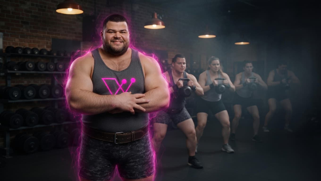 Barry — OG gym owner overseeing a Hoist-programmed class